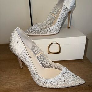 Chic White Sequin Stiletto Heels Bella Belle